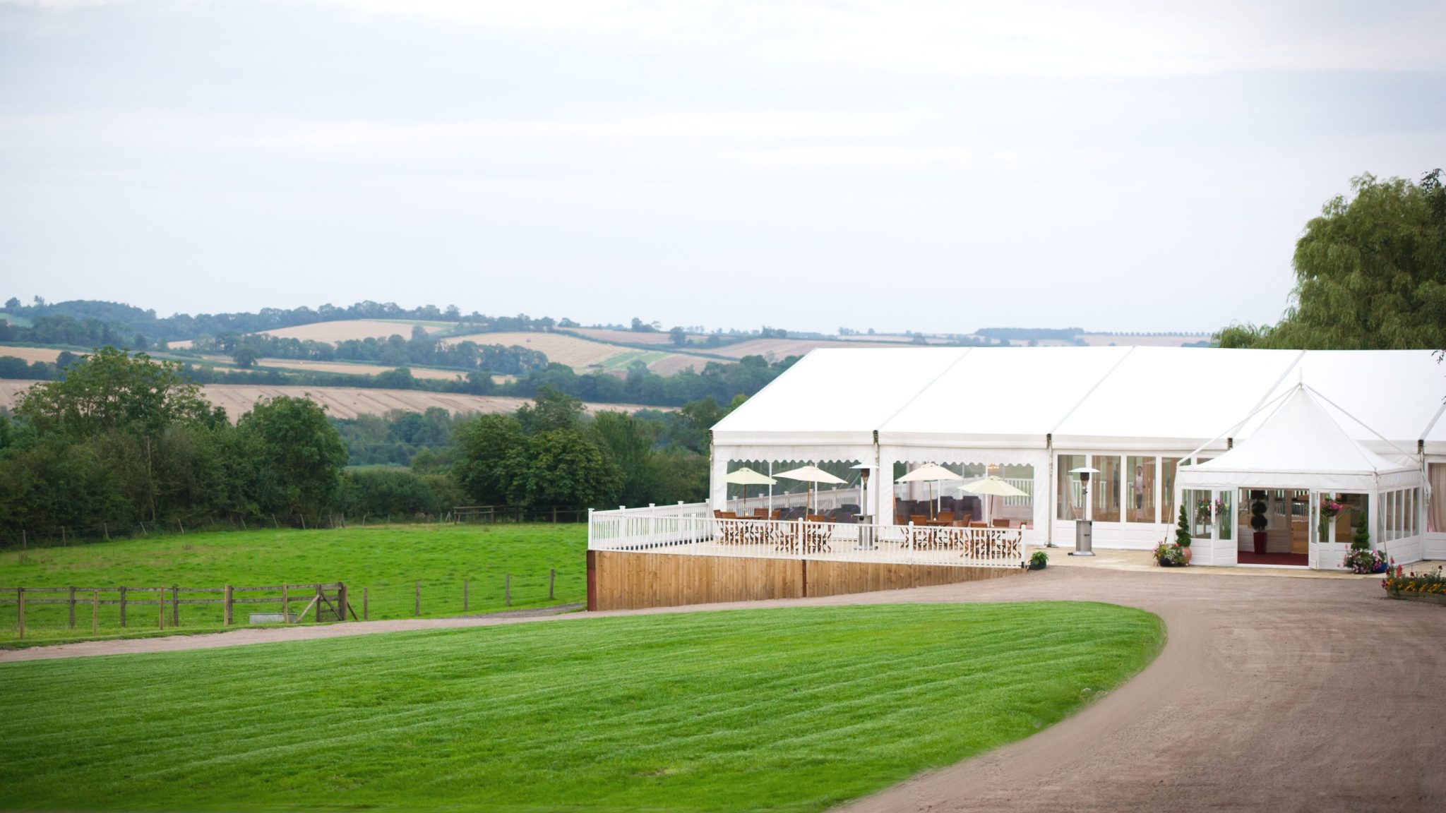 Keythorpe Manor marquee and view of surrounding countryside