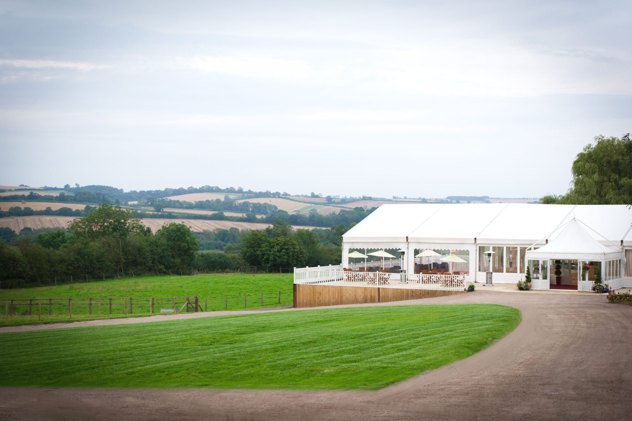 Keythorpe Manor marquee and view of surrounding countryside