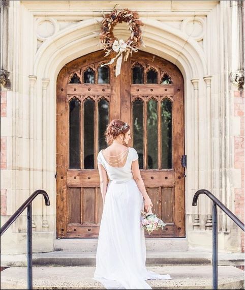 The Pumping Station Bride on steps to the entrance of ceremony room